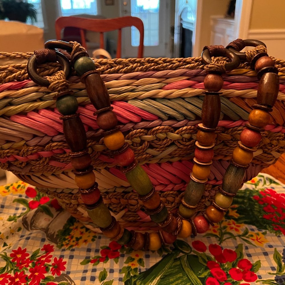 Capelli Straw tote with beaded handles